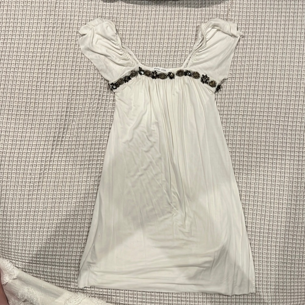 Sister Sam girls white dress with rhinestones and beading size 12